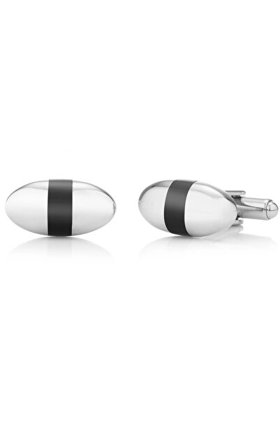 BUCKLEY LONDON Buckley Shirt Cufflinks Logan Oval Model, Spring Mechanism, Silver/Black