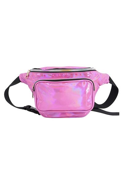 Bibilel Modern Shiny Fanny Pack with 3 Zippered Pockets, Pink, BBL1035