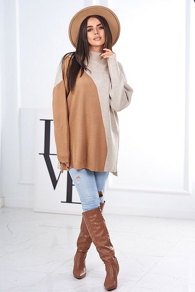 OEM Women's sweater with longer back camel + beige