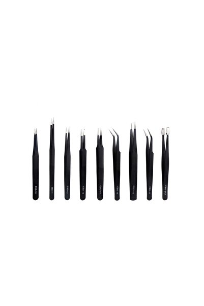 SOHO Kit 9 in 1 antistatic tweezers for device repairs with storage case, Black