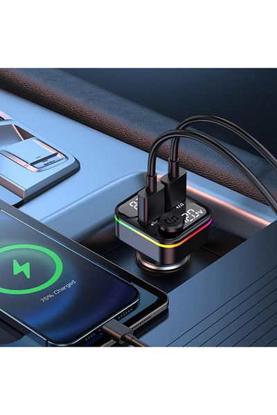 REDz Accessories Bluetooth Car FM Modulator, 27W Fast Charging, MP3, Dual USB, KSC-1181, USB-C PD, LED Display, Black
