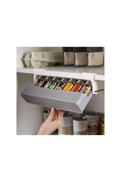 ElastiX Organizator cu 6 recipiente din sticlă pentru condimente, suport suspendat pentru condimente