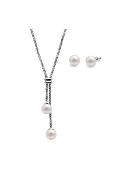 AURA Set colier și cercei, placați cu argint și perle Swarovski, Aura, lungime 45 cm