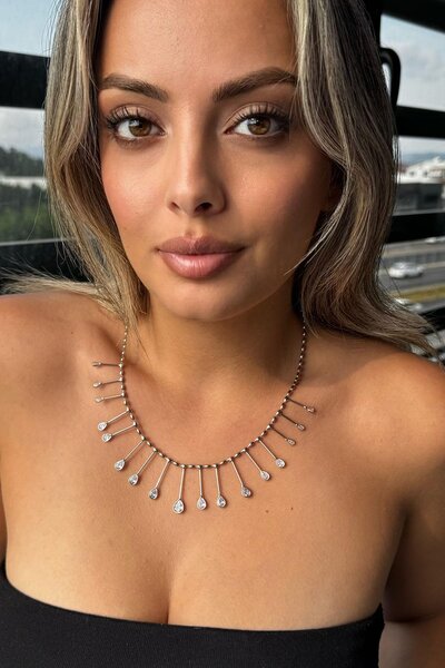 TAKIŞTIR Silver Color Stone Detailed Necklace