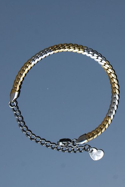 Rua Jewelry Steel Crushed Gourmet Patterned Bracelet 5 mm Gold & Silver Color |   Non-Blackening, Unisex, 2 Years Warranty