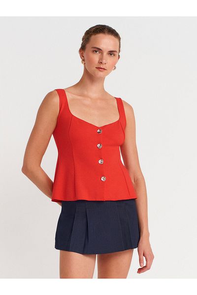 Dilvin 31987 Peplum Skirt Vest-Red