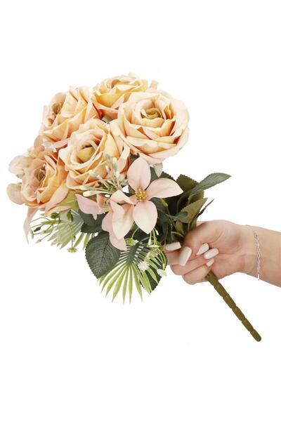 Mandalin , Buchet de flori artificiale din poliester, 9 fire trandafiri, 40cm, roz