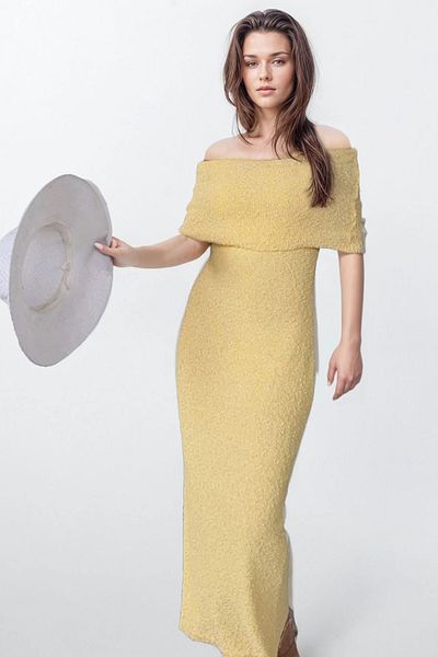 VAGGON Madonna Collar Maxi Length Strapless Dress