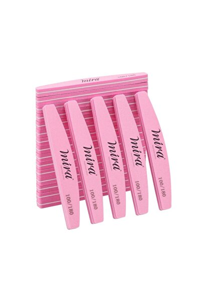 MIRA PROFESSIONAL إسفنجة مبرد أظافر نصف قمرية 703 وردية اللون لتصميم فن الأظا...