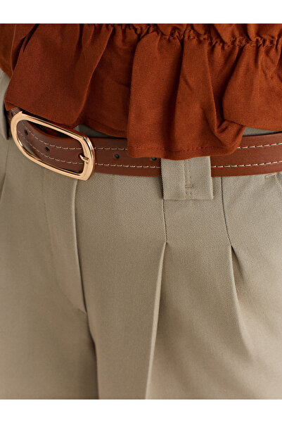 Dilvin 71663 Normal Waist Battery Detailed Shorts-Green