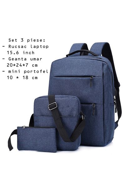 Z'oreya 3in1 laptop backpack set, 15.6", for travel, office or school Blue