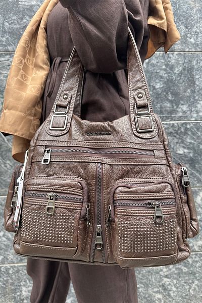 Just Polo Women's Multi-Compartment Soft Washed Leather Handle Cross Shoulder Bag Jps10007