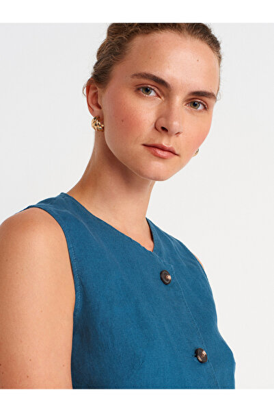 Dilvin 60594 Кнопкована круазена жилетка - нафтова