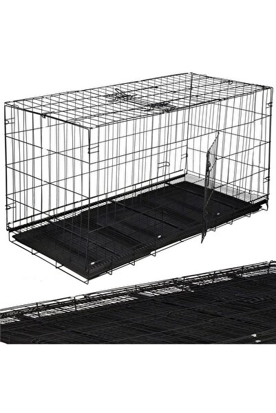 SERSIMO Cușcă pentru animale de companie, 2 uși, pliabilă din metal, XXL, neagră, 130x70x61 cm