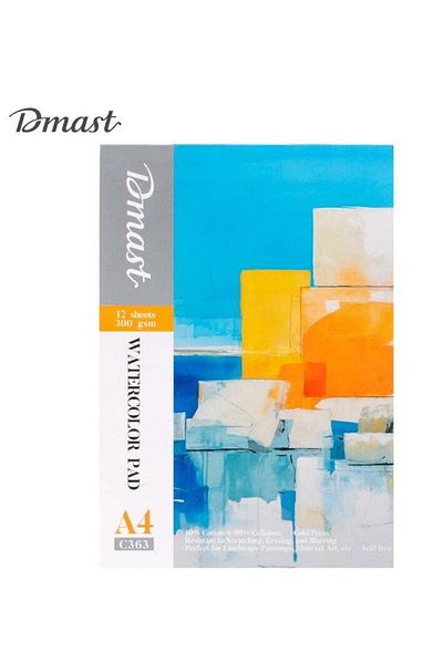 Deli EC363 Dmast A4 Watercolor Paper Pad – 12 Sheets | 300gsm Cold Pressed Paper | Clear Texture |