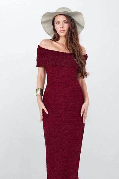 VAGGON Madonna Collar Maxi Length Strapless Dress