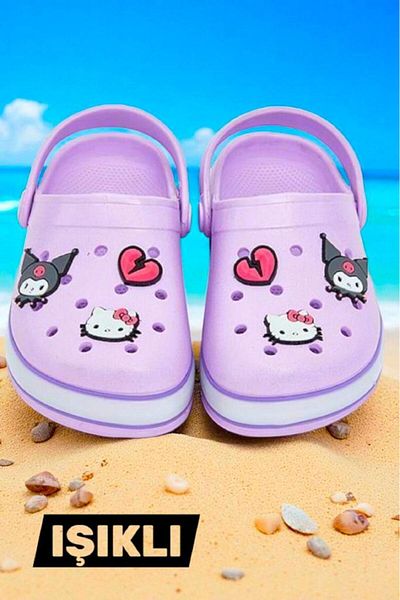MARKABONİ Girl's Lilac Kuromi Printed Beach Pool Slippers & Sandals with Lighted Soles