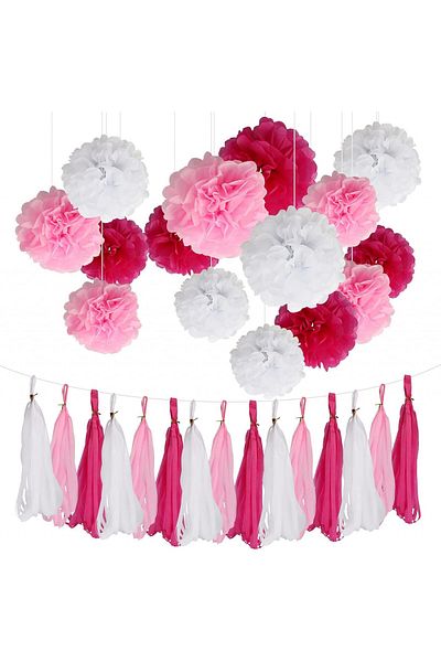 Gxhong Set of 20 party decorations, paper, white/pink