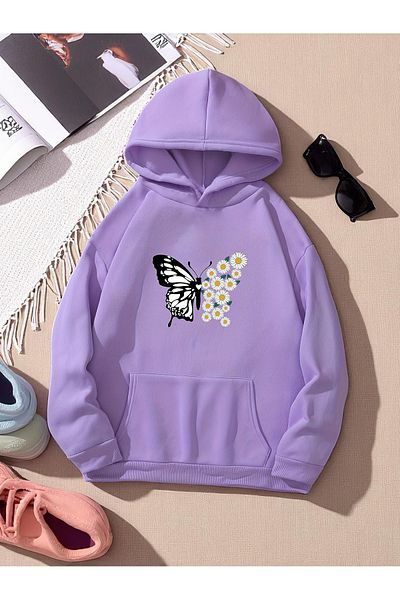 uyguntarz Daisy Butterfly Printed Oversize Sweatshirt