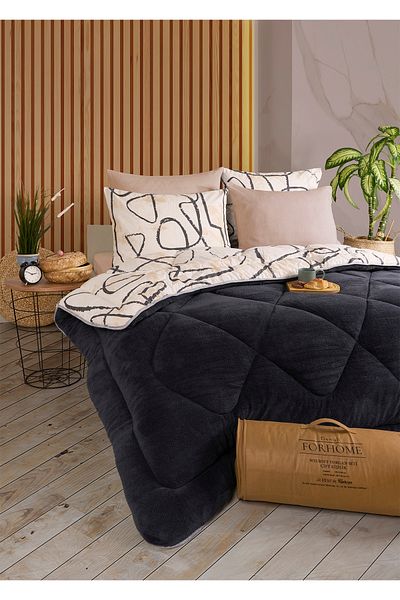 Sudemhome Double Welsoft Sleeping Set Double Sided Wellsoft Fluffy Fleece Quilt and Battal Fitted Sheet