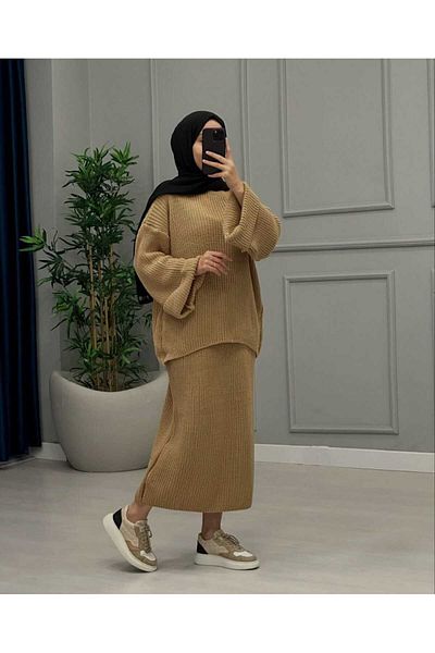 AXXAN Skirted Loose Knitwear Suit Sweater Suit Knitwear Loose Cut Standard Size 36/42 Size Range