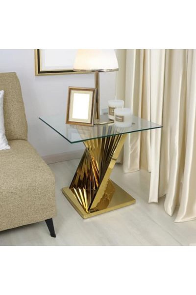 Vanity Living طاولة جانبية لأثاث غرفة المعيشة، طاولة علوية من الزجاج المقسّى الشفاف، طاولة أريكة مع