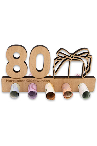 ANYUNKEY Decorațiune pentru aniversarea a 80 de ani, lemn, maro, 20 x 11 cm