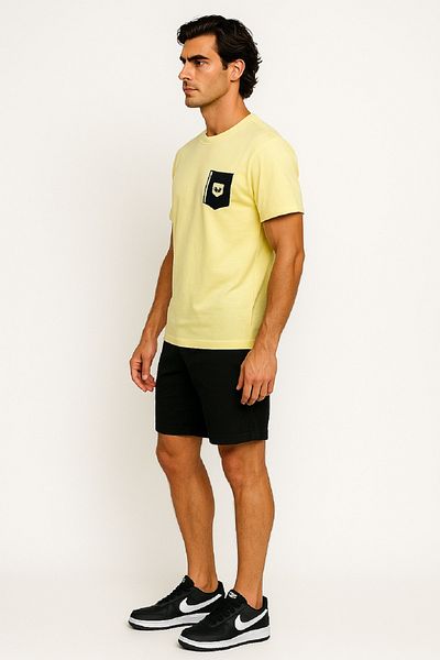 OIL PARK Crew Neck Chest Print Detailed Tight Fit 100% Cotton Stretch Single Jersey T-Shirt