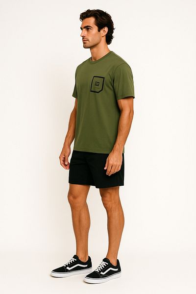 OIL PARK Crew Neck Chest Print Detailed Tight Fit 100% Cotton Stretch Single Jersey T-Shirt
