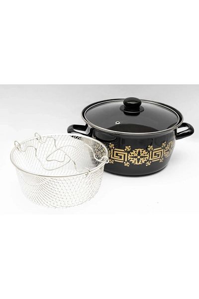PRATİKOBA Enamel frying pan with black flower 22 cm royaleks-69116