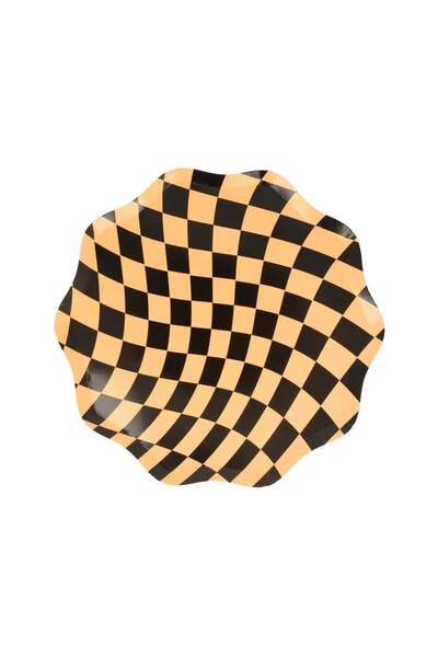 Meri Meri - Halloween Checker Side Plates - Halloween Checkered Plates (m) (Pack of 8)