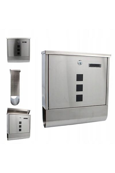 SERSIMO Outdoor mailbox, for fence or wall, made of galvanized steel, with lock, 37x11x37cm, silver gray