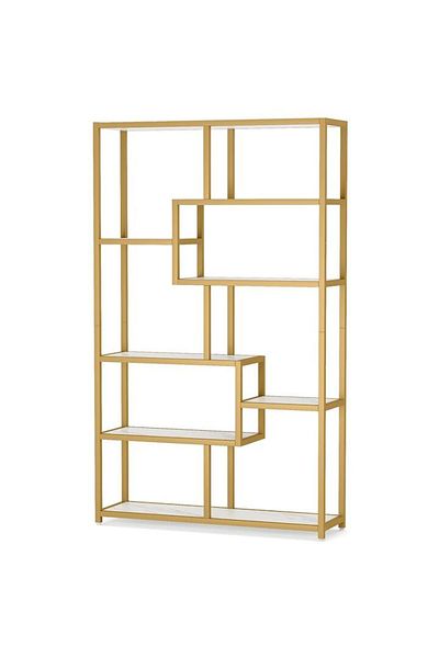 Tribesigns Modern Bookshelf, Gold, Marble, 180*100*30 cm, 8 Shelves