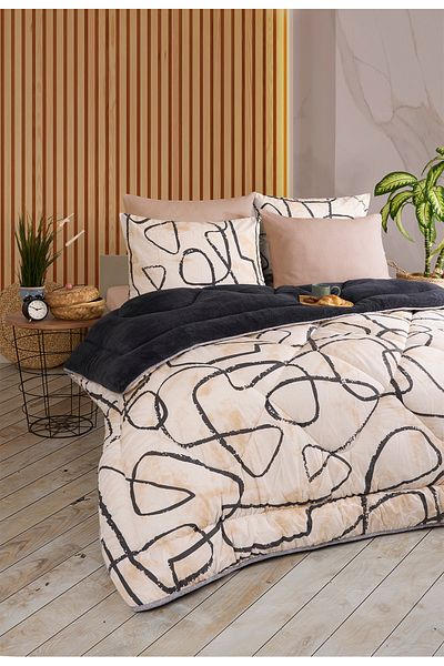 Sudemhome Double Welsoft Sleeping Set Double Sided Wellsoft Fluffy Fleece Quilt and Battal Fitted Sheet