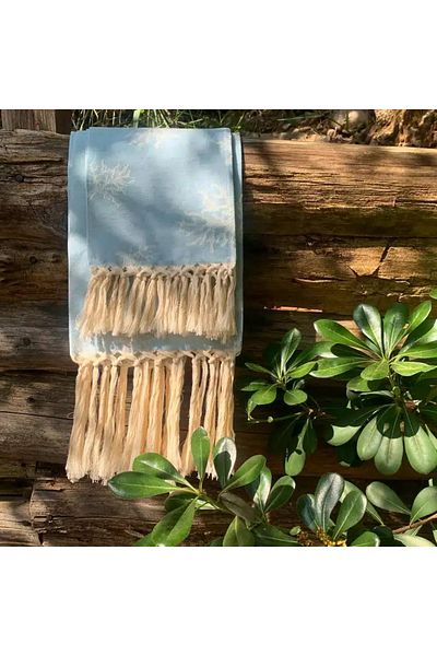 Casa Amalfi Set of 2 guest towels, 70x135 cm, cotton and linen, Casa Amalfi, Acqua Marina Fringe, blue