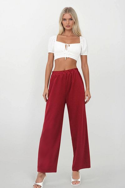 VAGGON Burgundy Women's Elastic Waist Aerobin Palazzo Pants PRMX14265