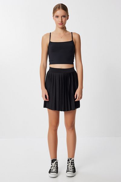 Lovelyİstanbul Pleated Mini Knitted Skirt Ldz0042 Black