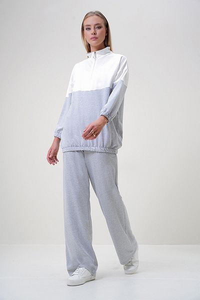 VAGGON Women's Gri̇melanj Standing Collar Zipper Color Block Two Thread Bottom-Up Set Prmx12887