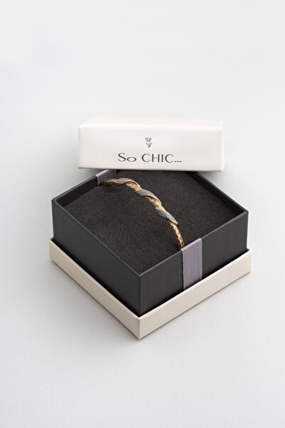 So CHIC... İtalyan Aura 18 Ayar Sarı Altın Kaplama Gümüş Kelepçe Bileklik