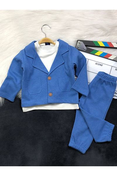 KGN GİYİM Baby Boy 3-Piece Jacket Bottom Top Set