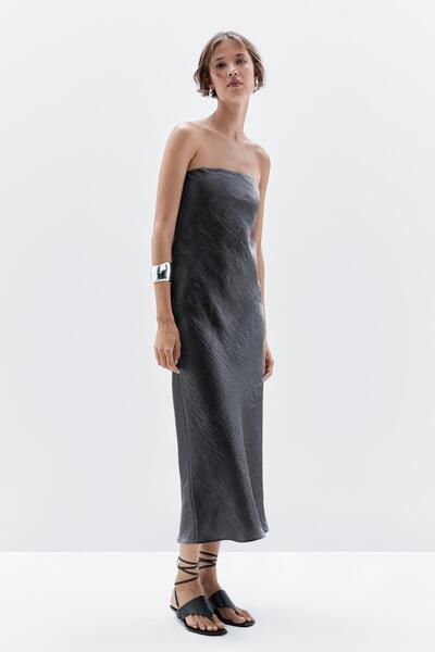 Massimo Dutti Dökümlü straplez midi elbise