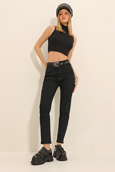 VAGGON Women's Black High Waist 5 Pockets Full Lycra Mom Jeans Vgn-X11305