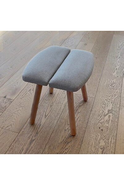 unboxdeco Almond Puf Tabure - Masif Kayın Ahşap Ayaklı Bej