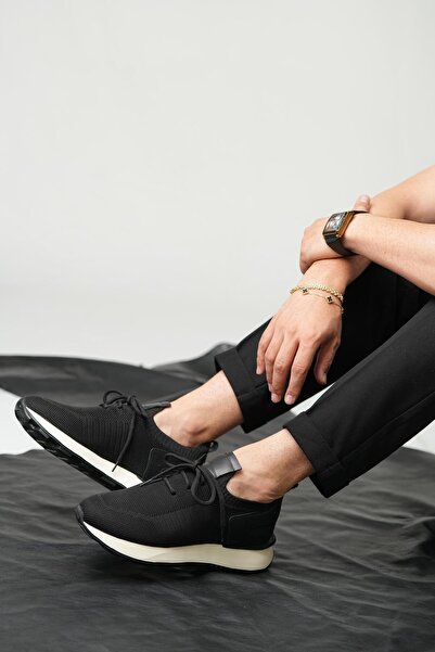 TETRİ Vendetta Model Hakiki Deri El Yapımı Siyah Triko Sneaker Ayakkabı