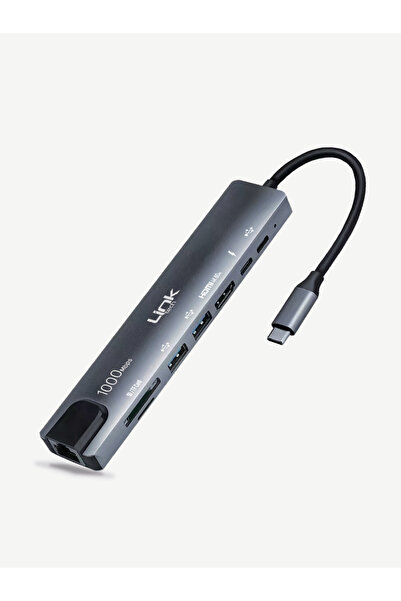 Linktech A205 Premium 8’li 1 İnternet Kartı (RJ45), HDMI, Type-C Çoklu Bağlantı Noktası ve Kart Okuyucu