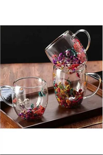 PRATİKOBA 350 ml Large Walled Floral Glass 1 Piece Royaleks-1384