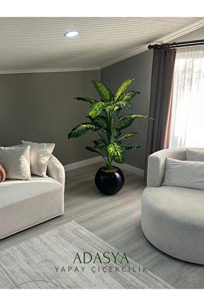 ADASYA ÇİÇEK Yapay Difenbahya Ağacı 155 CM 20 Yaprak Siyah Fiber Küre Saksıda