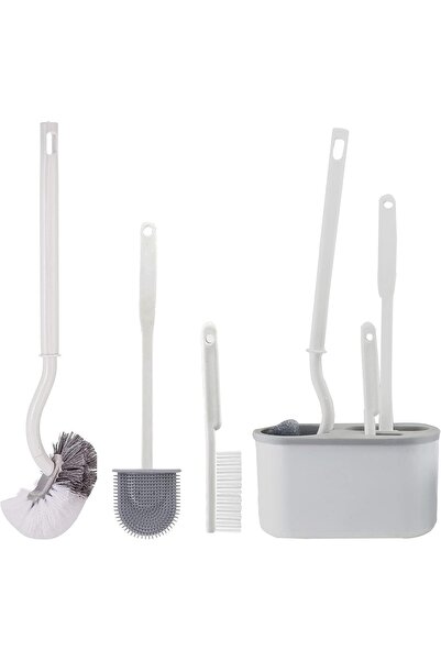 SOHO Set Perie WC cu Suport si 3 Perii de Curatare Unghiuri Greu Accesibile, ABS si Plastic Flexibil si S