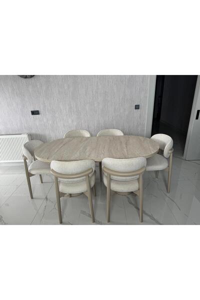 SEZBİL Traverten Sabit Masa Takımı 6 Kişilik Polo Sandalye