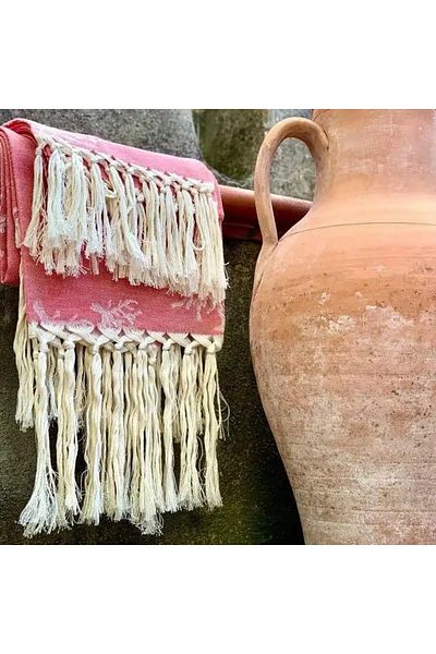 Casa Amalfi Set of 2 guest towels, 70x135 cm, cotton and linen, Casa Amalfi, Coral Fringe, coral